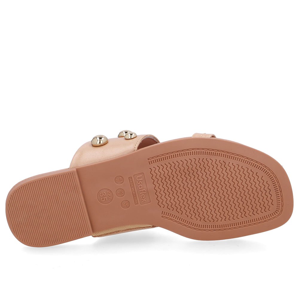 Rasteira Bico Quadrado Couro Bege Esferas Bege 5