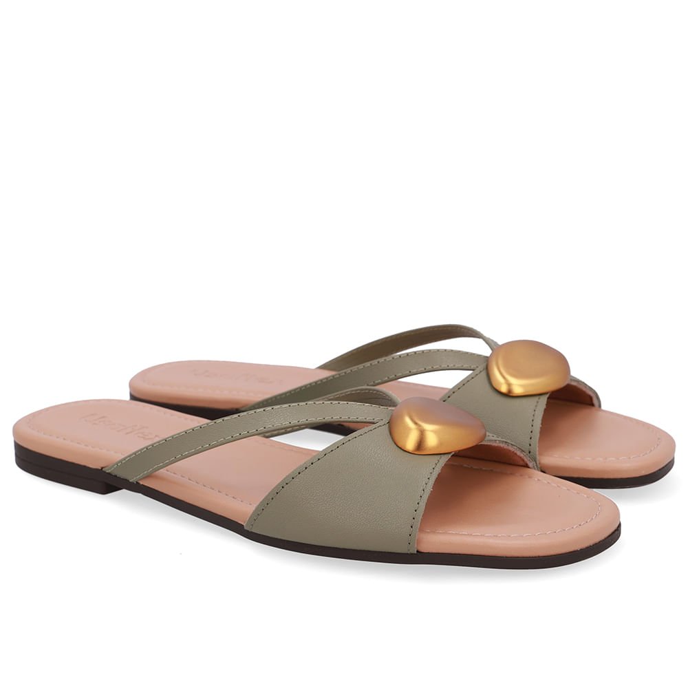 Rasteira Couro Verde Tiras Verde 2