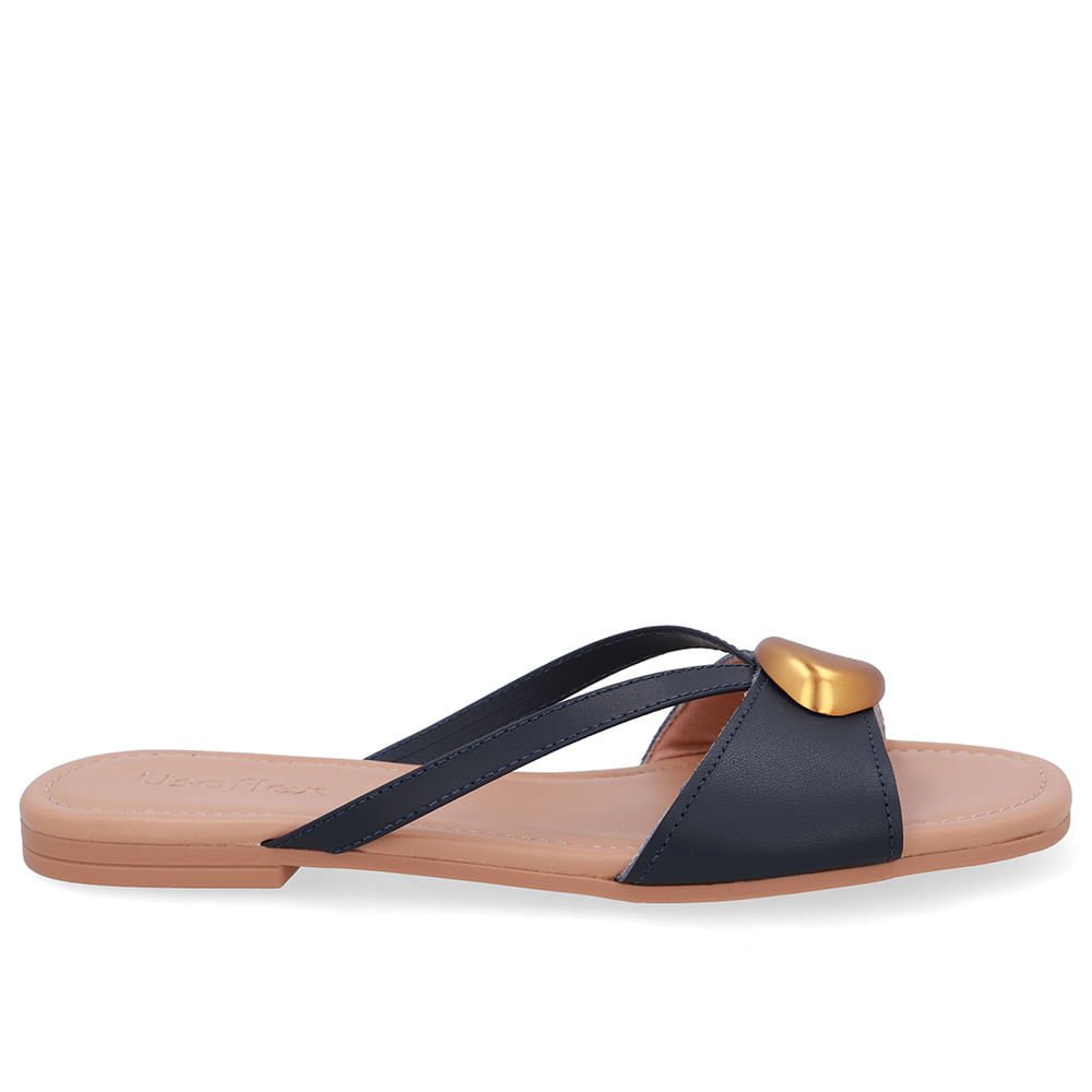 Rasteira Couro Azul Tiras