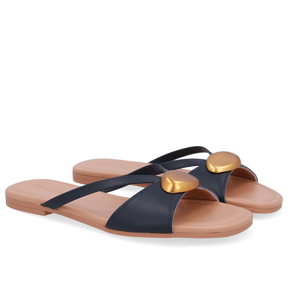 Rasteira Couro Azul Tiras Azul 2