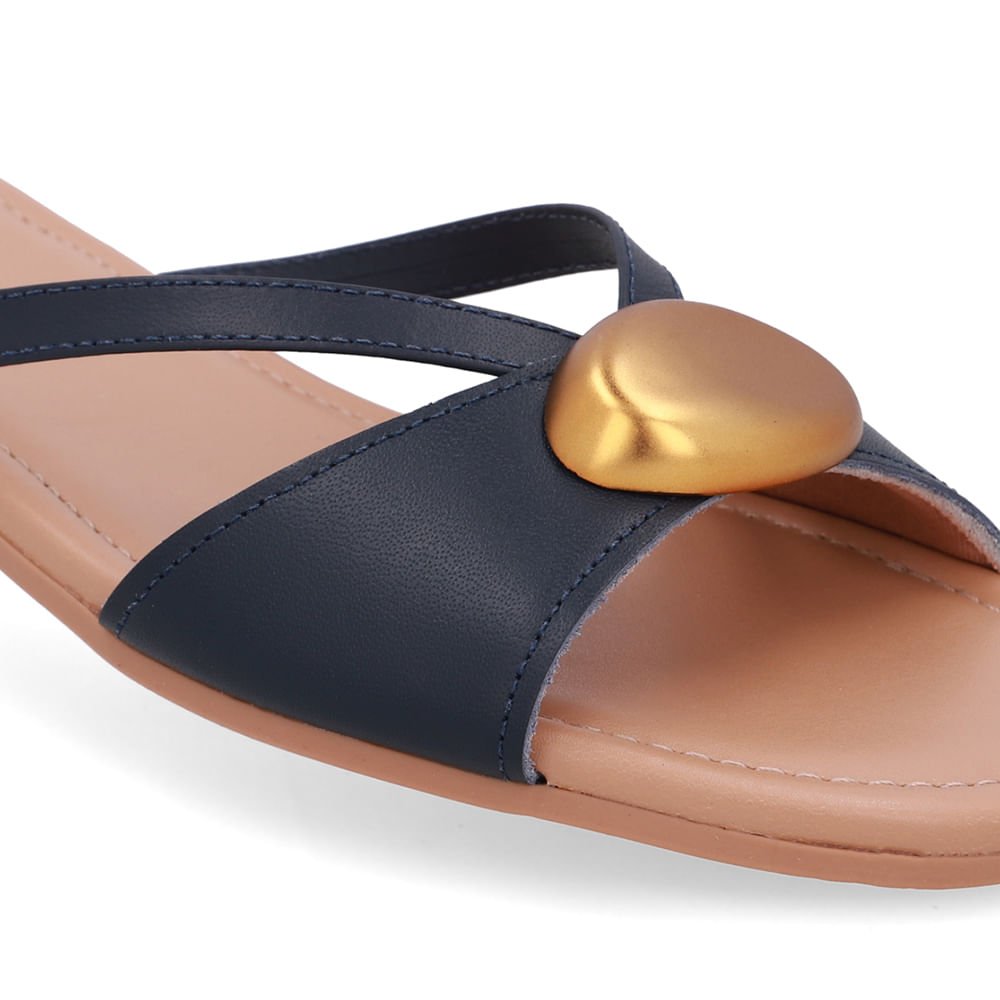 Rasteira Couro Azul Tiras Azul 4