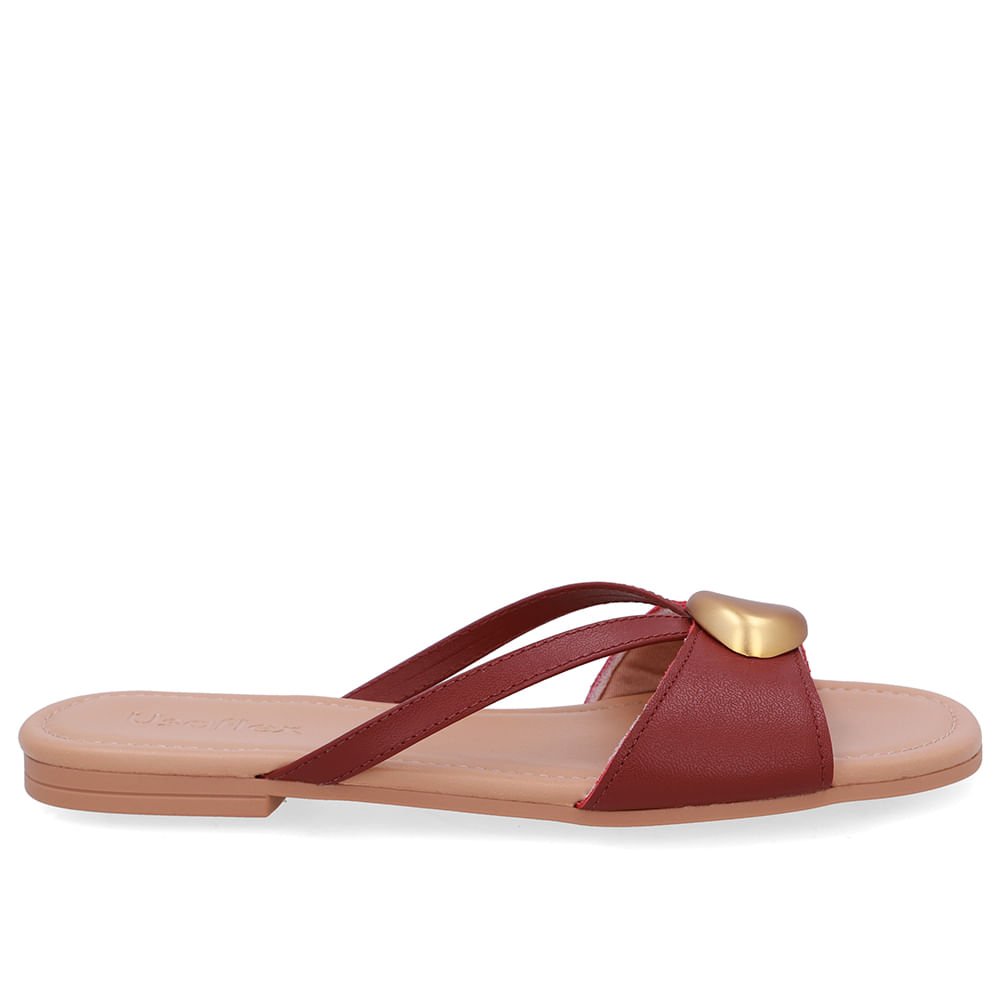 Rasteira Couro Vermelha Tiras