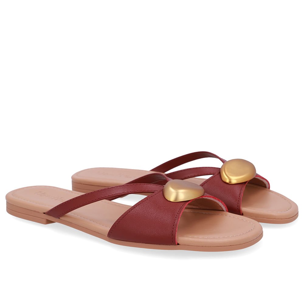 Rasteira Couro Vermelha Tiras Vermelho 2