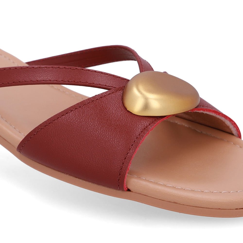 Rasteira Couro Vermelha Tiras Vermelho 4