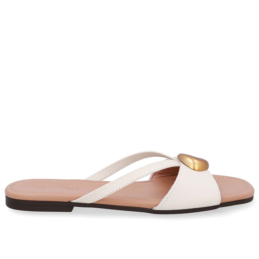 Rasteira Couro Branco Marfim Tiras