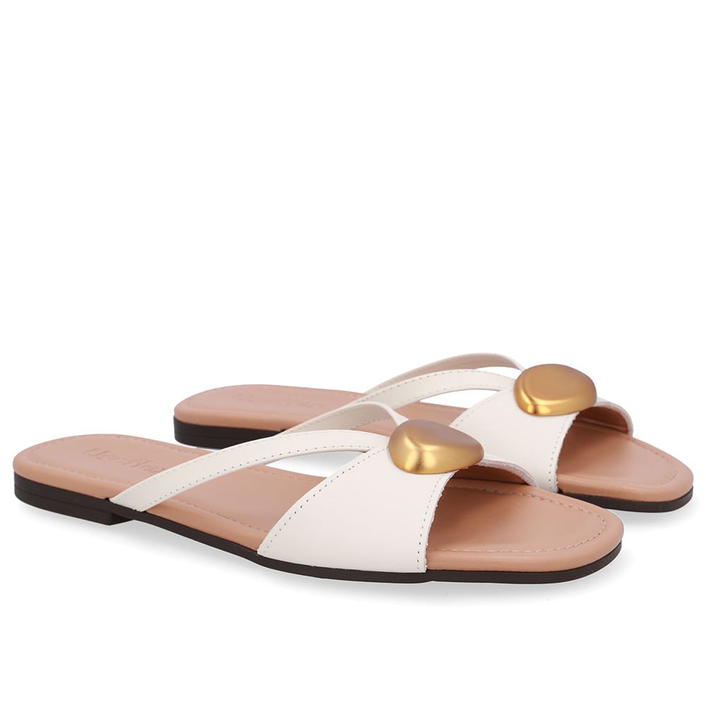 Rasteira Couro Branco Marfim Tiras Marfim 2