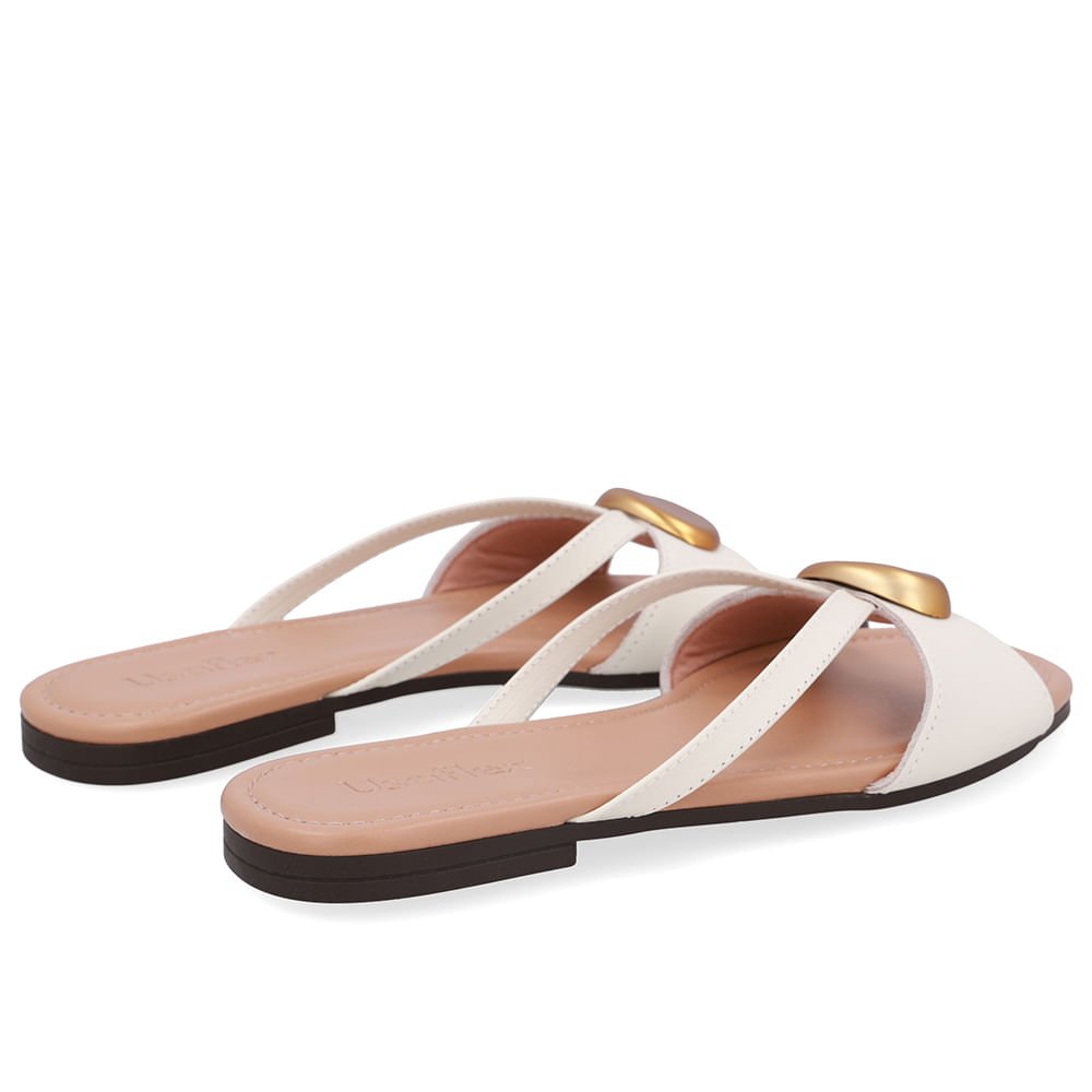 Rasteira Couro Branco Marfim Tiras Marfim 3