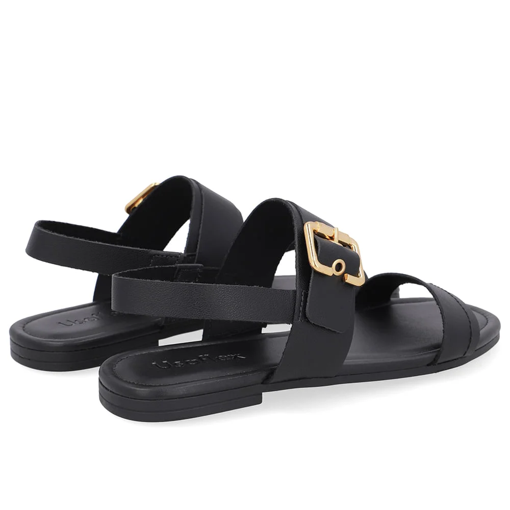 Sandália Couro Preta Enfeite Fivela Preto 3