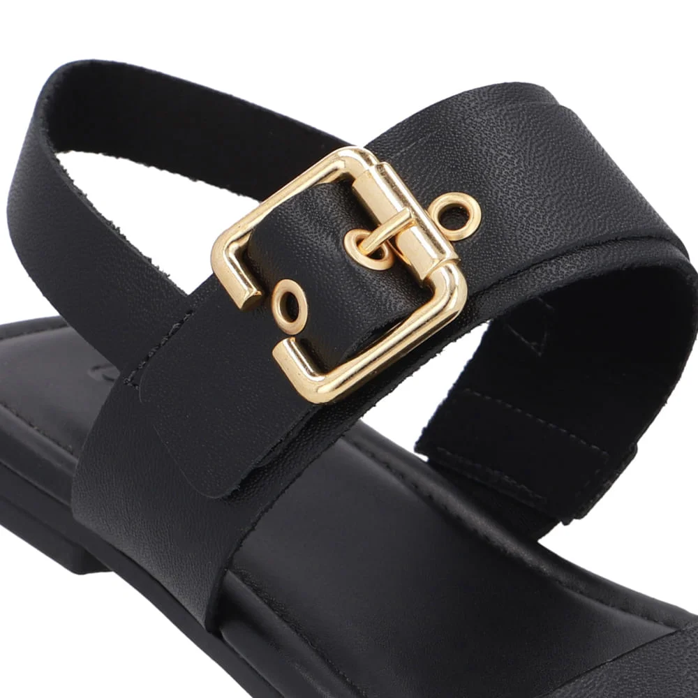 Sandália Couro Preta Enfeite Fivela Preto 4