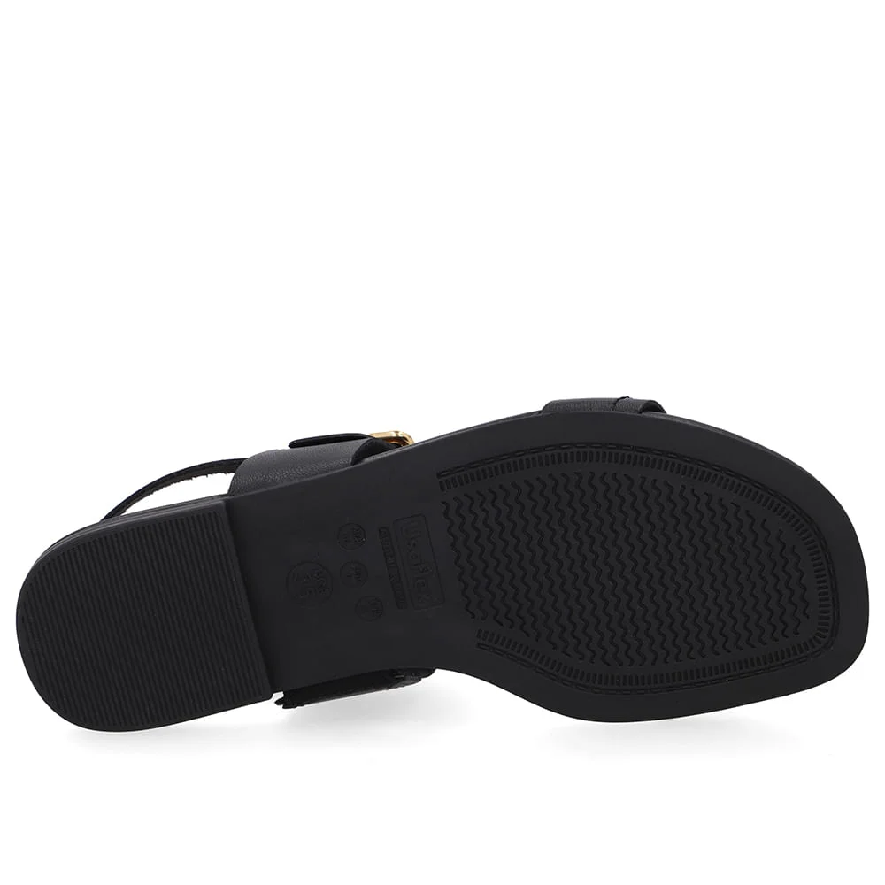 Sandália Couro Preta Enfeite Fivela Preto 5