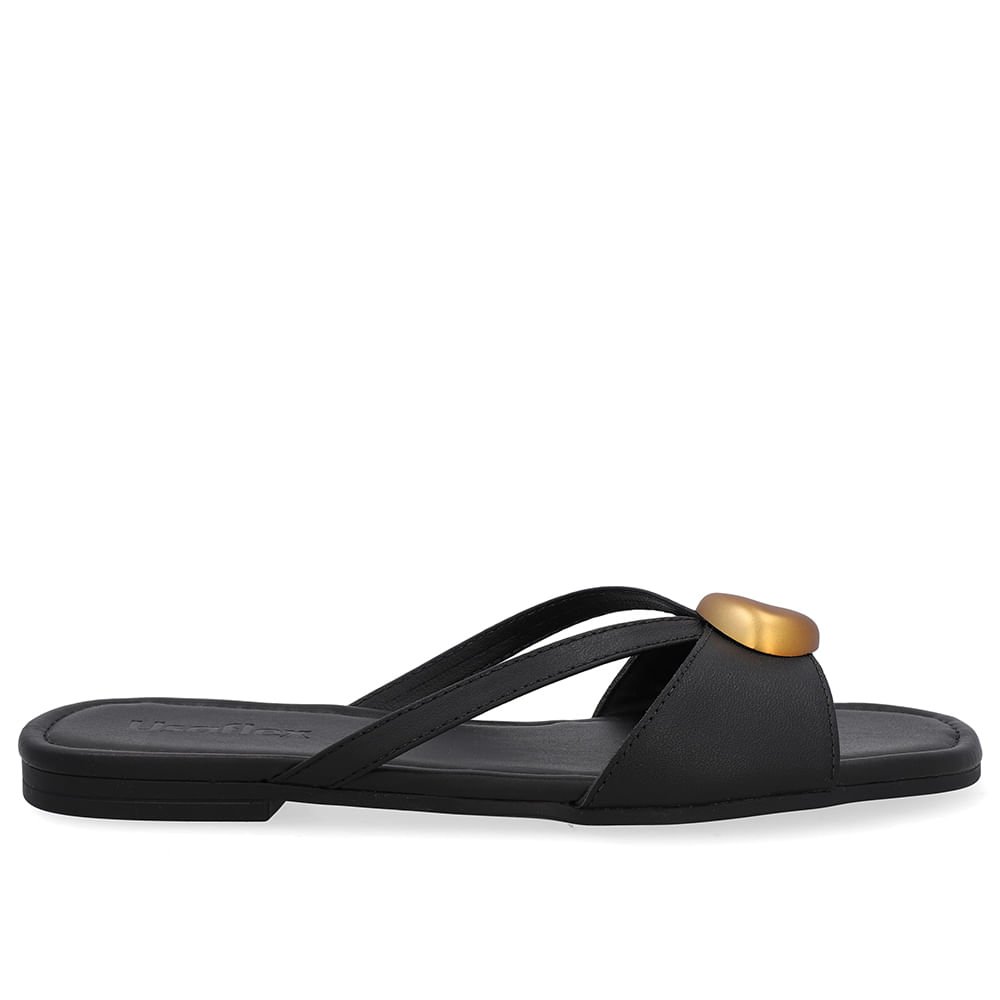 Rasteira Couro Preta Tiras