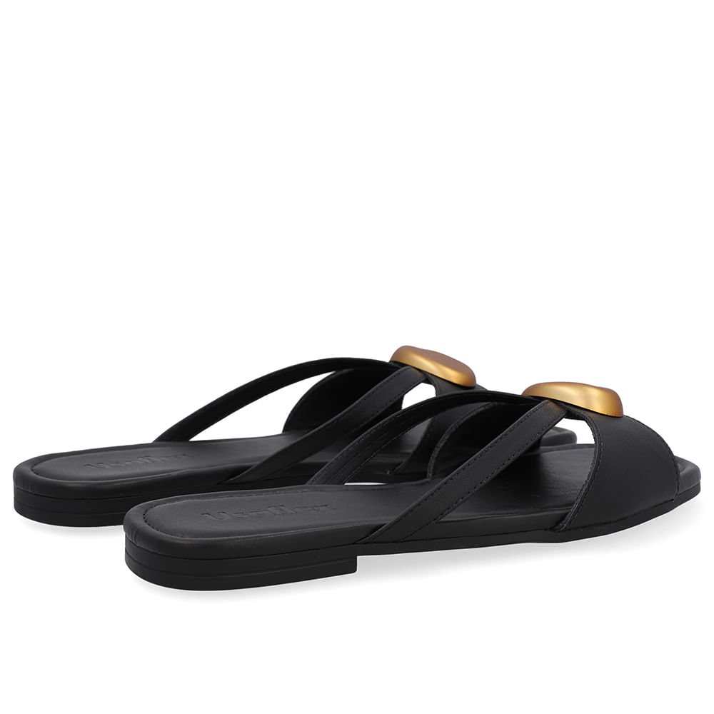 Rasteira Couro Preta Tiras Preto 3