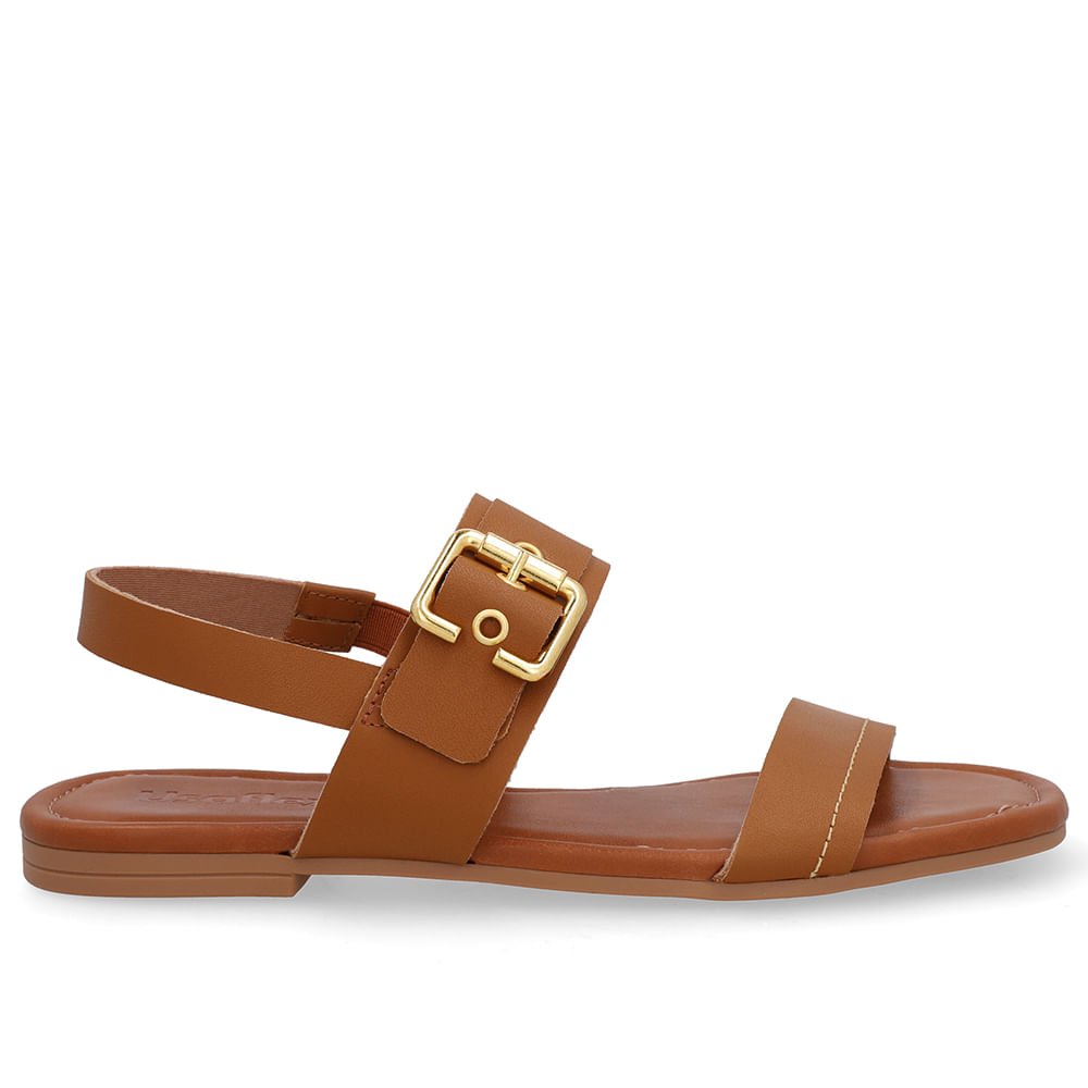 Sandália Couro Marrom Enfeite Fivela