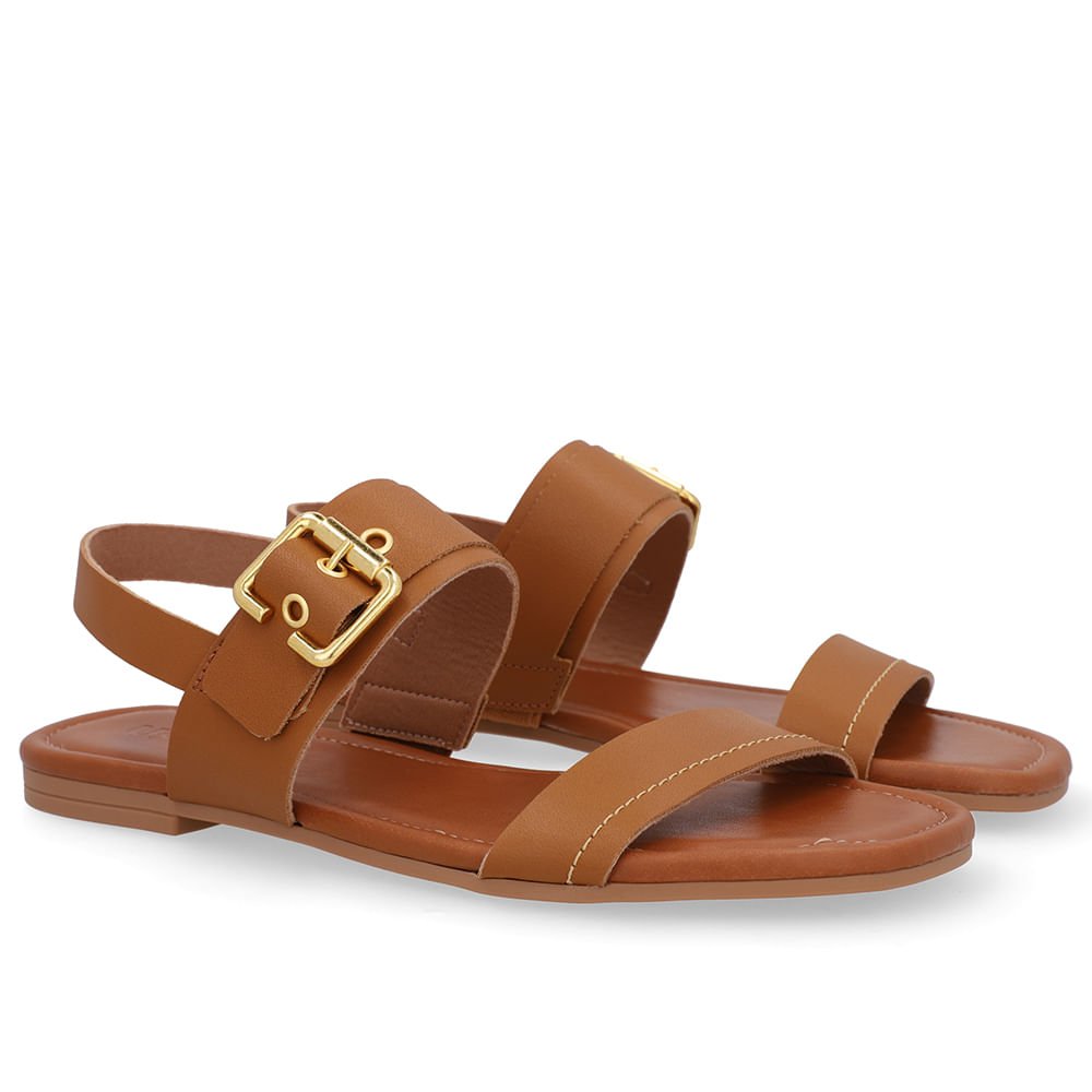 Sandália Couro Marrom Enfeite Fivela Marrom 2