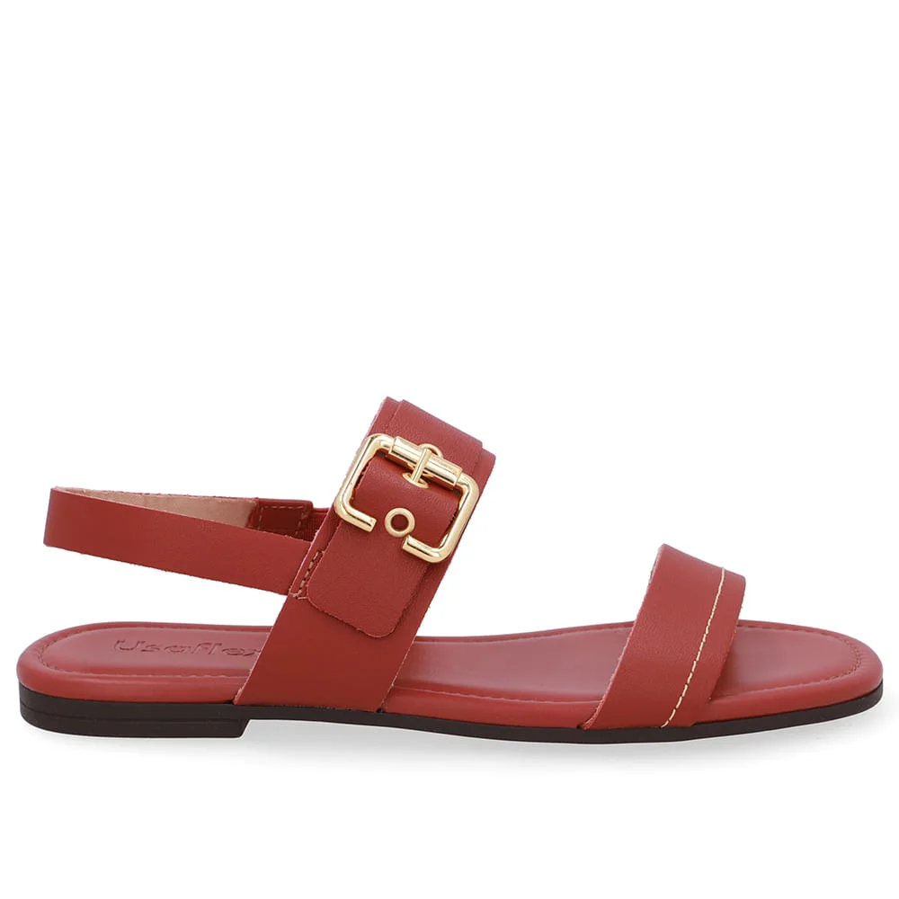 Sandália Couro Marrom Enfeite Fivela