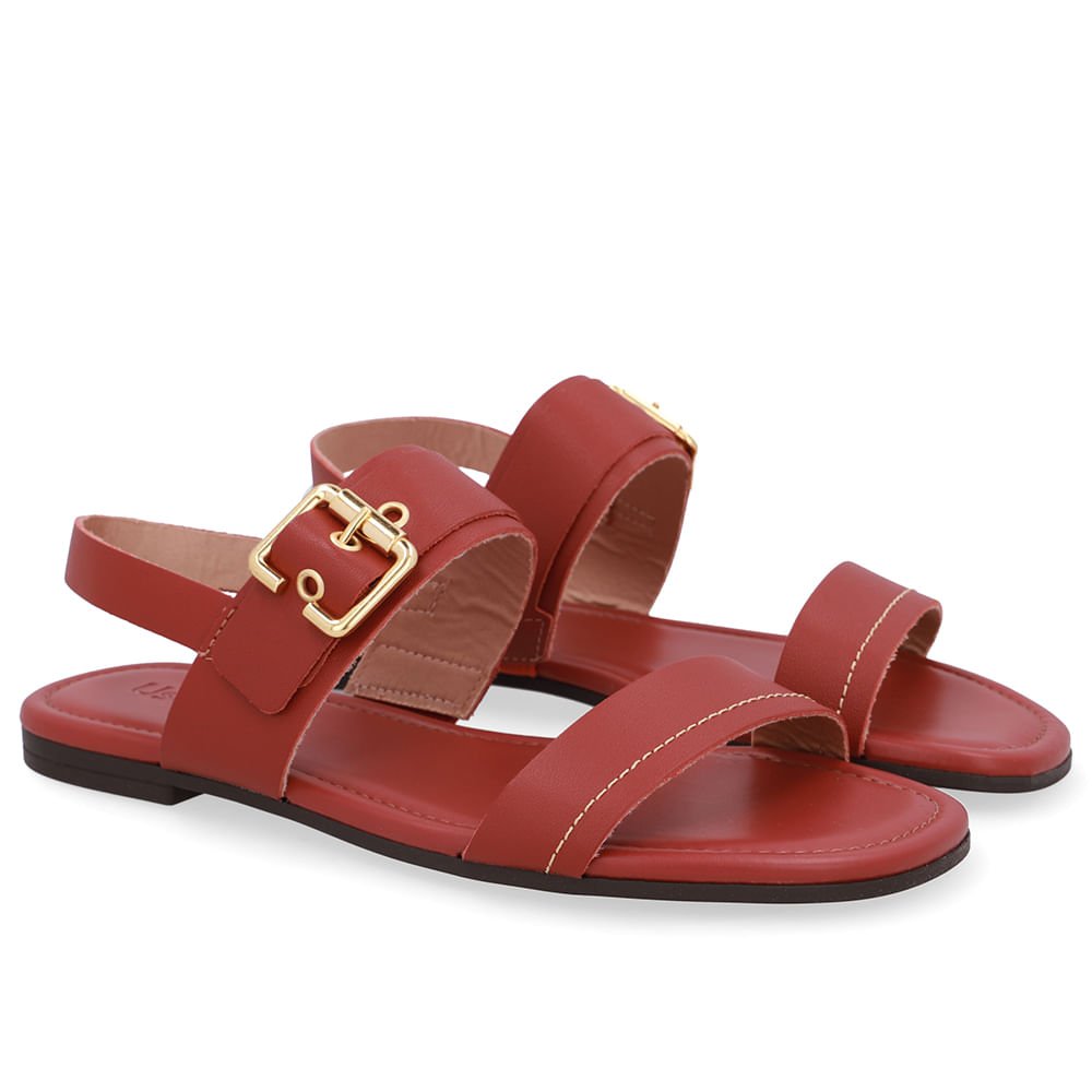 Sandália Couro Marrom Enfeite Fivela Marrom 2