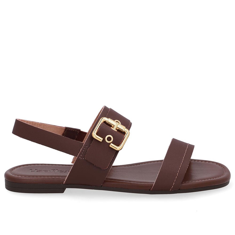 Sandália Couro Marrom Enfeite Fivela