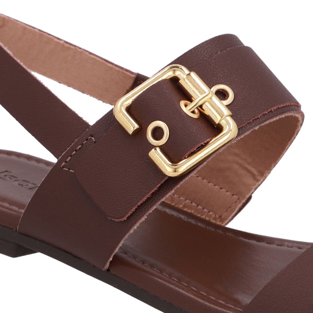 Sandália Couro Marrom Enfeite Fivela Marrom 3
