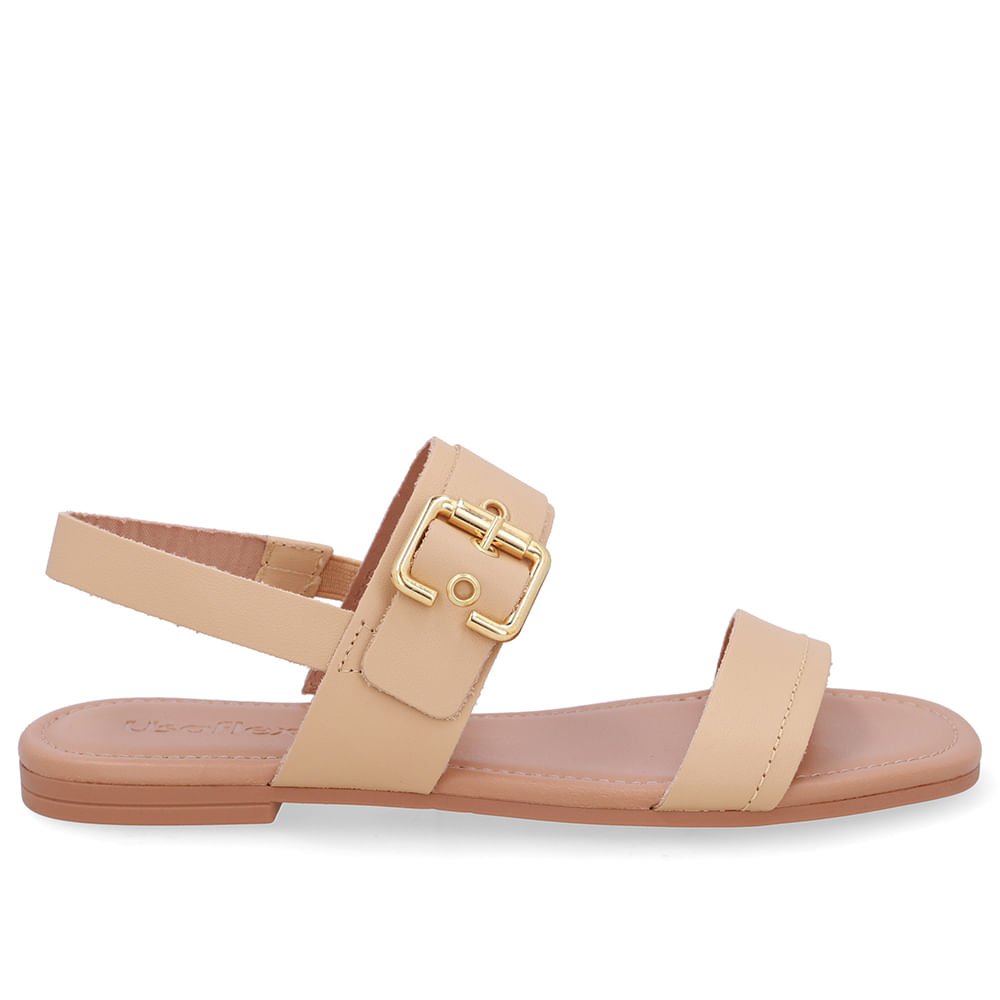 Sandália Couro Bege Enfeite Fivela