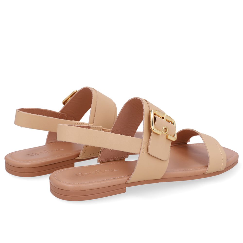 Sandália Couro Bege Enfeite Fivela Bege 3