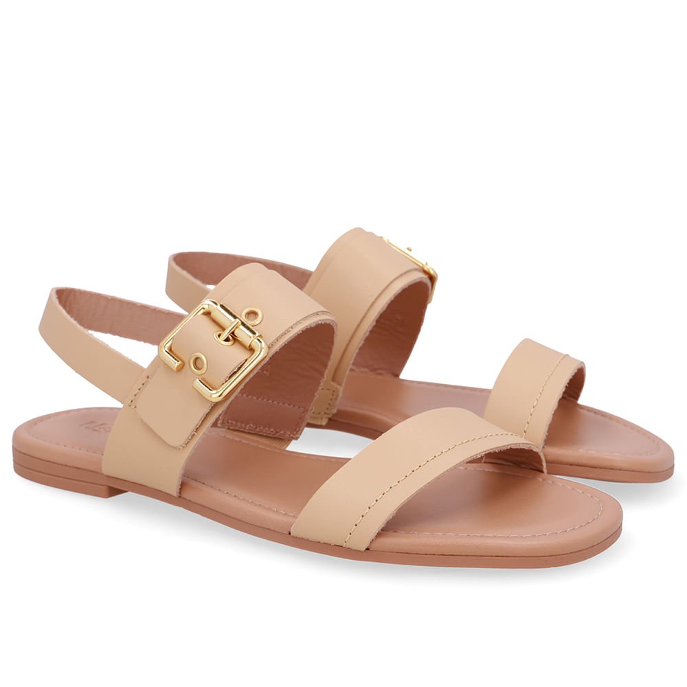 Sandália Couro Bege Enfeite Fivela Bege 2