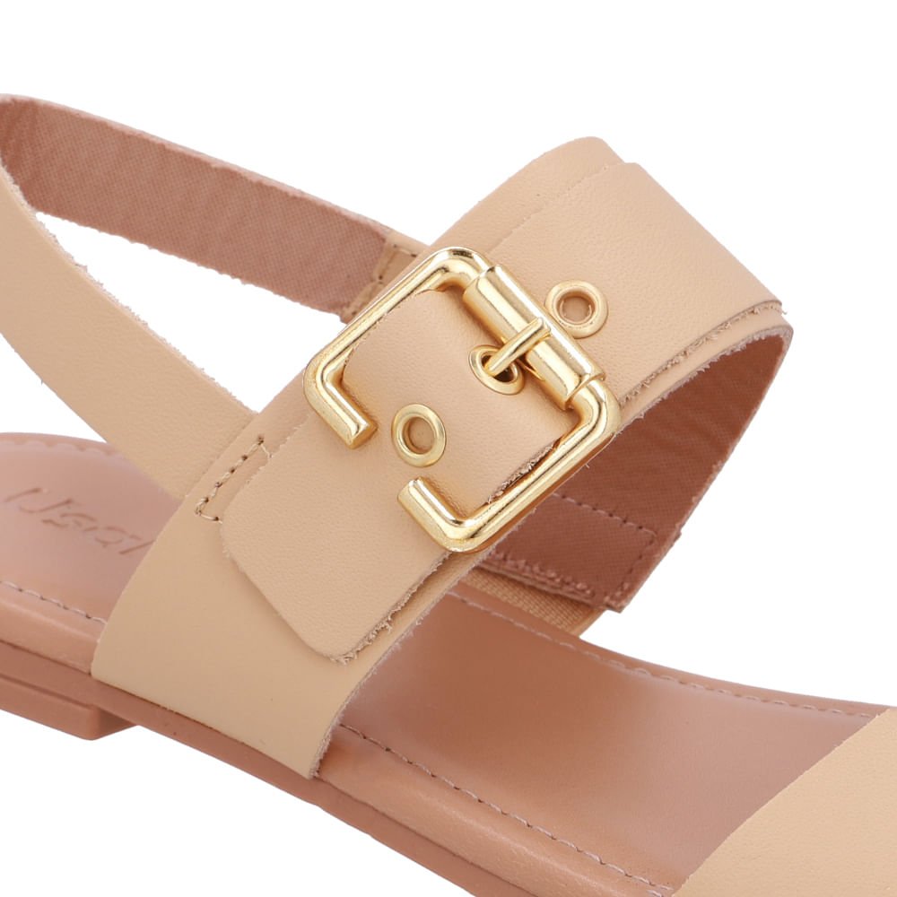 Sandália Couro Bege Enfeite Fivela Bege 4