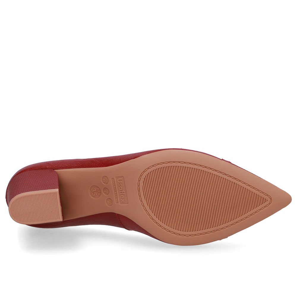Scarpin Couro Vermelho Bico Fino Enfeite Vermelho 5