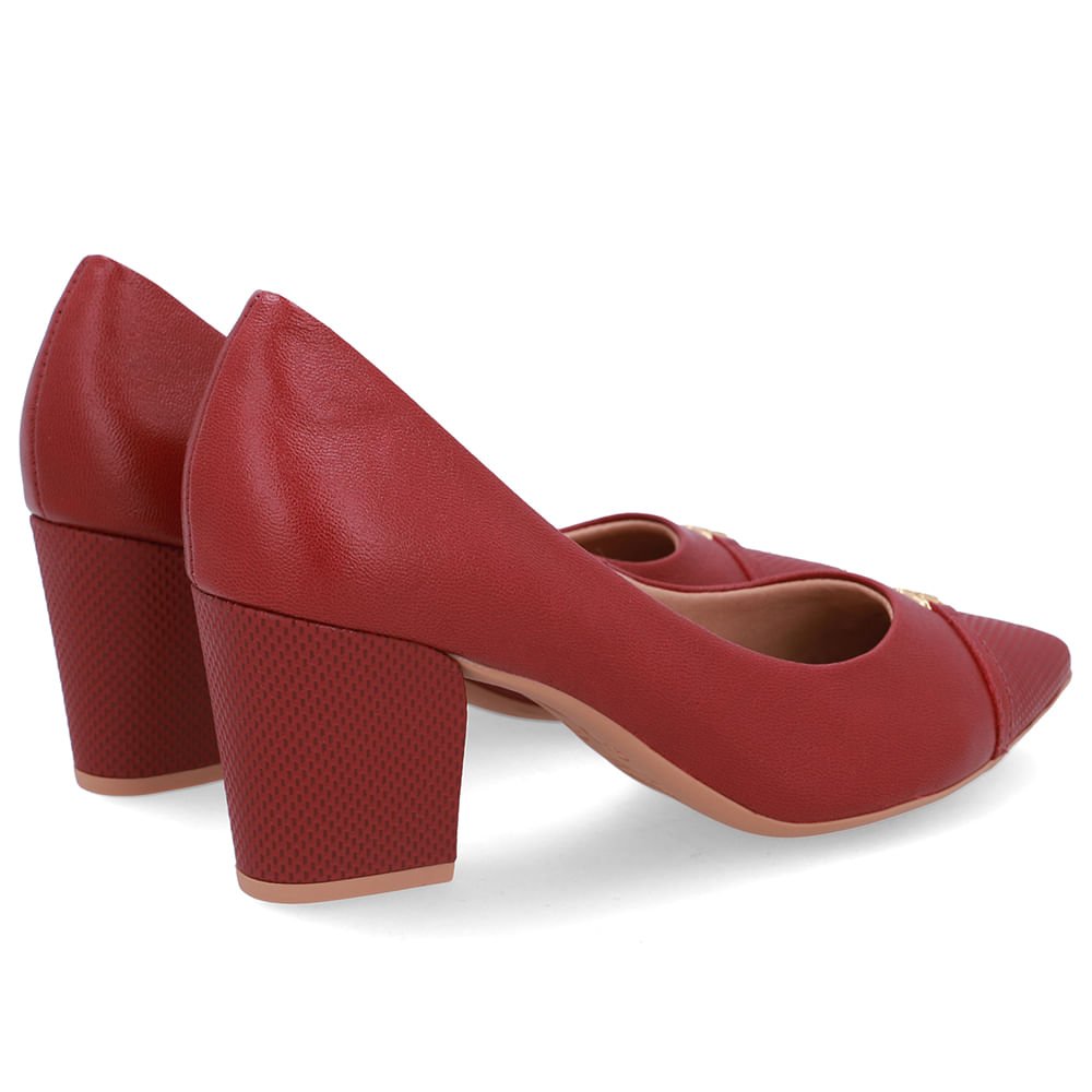 Scarpin Couro Vermelho Bico Fino Enfeite Vermelho 3