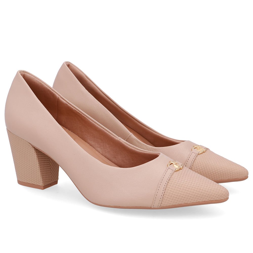 Scarpin Couro Bege Bico Fino Enfeite Bege 2