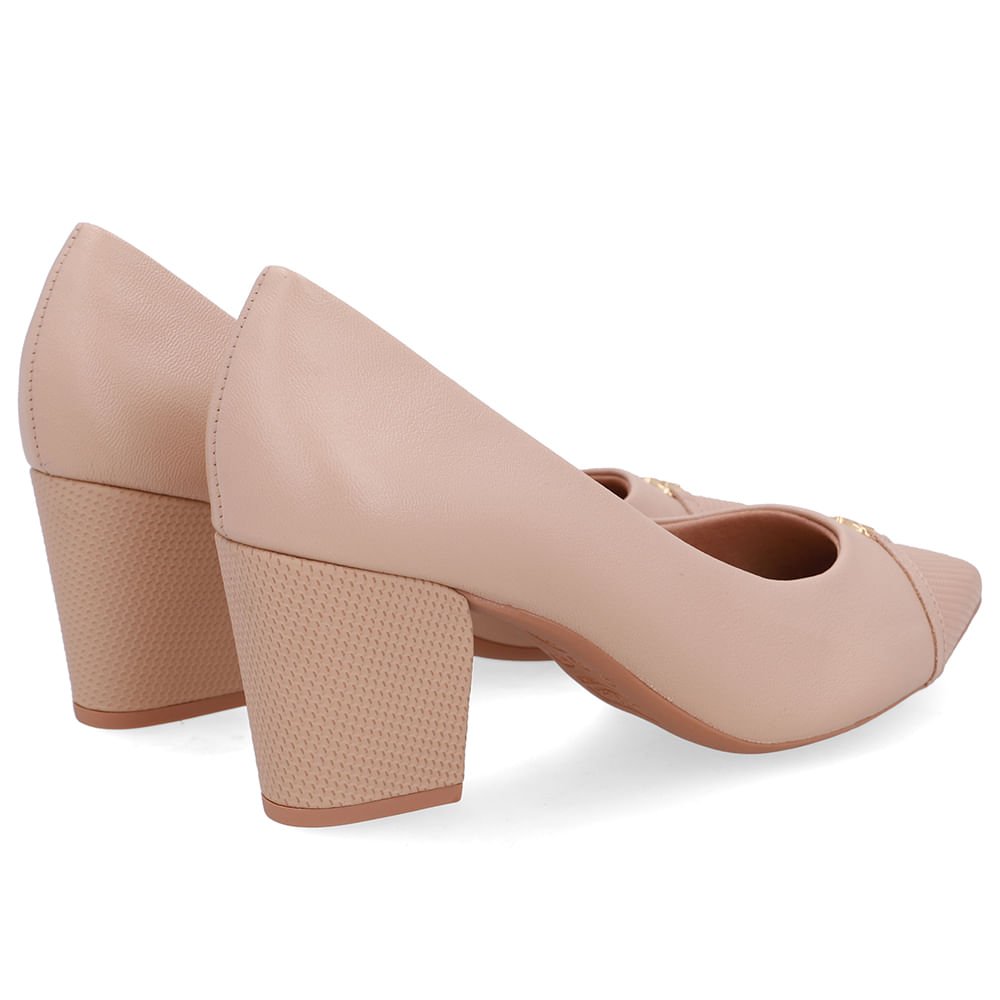 Scarpin Couro Bege Bico Fino Enfeite Bege 3