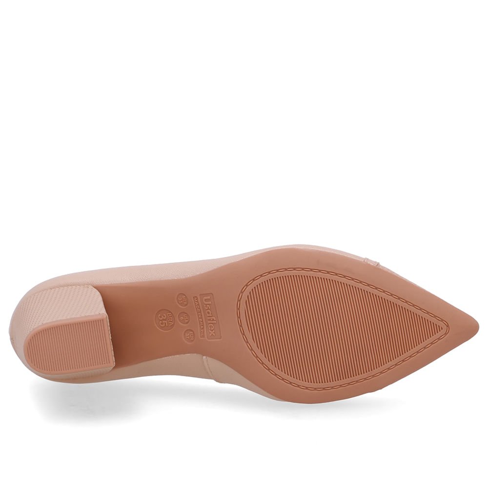 Scarpin Couro Bege Bico Fino Enfeite Bege 5