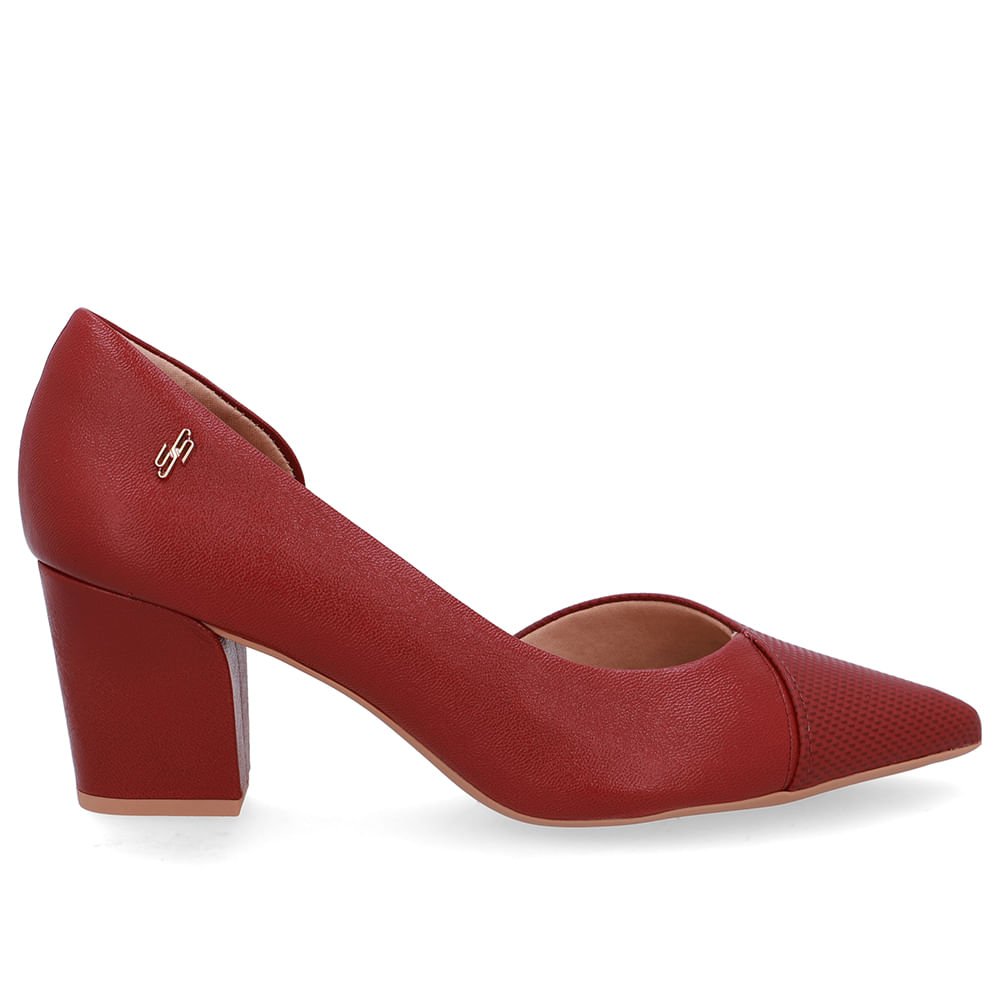 Scarpin Couro Vermelho Bico Fino Recorte Lateral