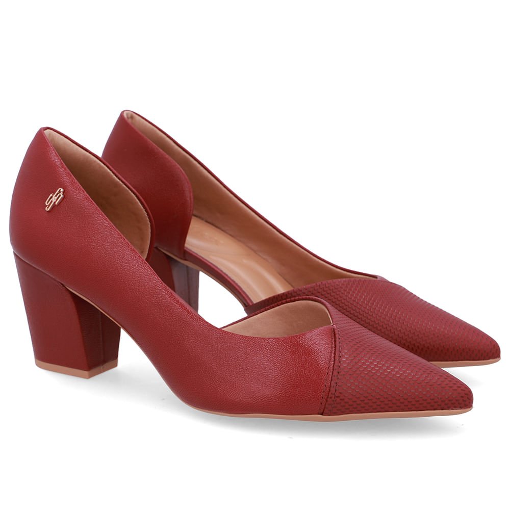 Scarpin Couro Vermelho Bico Fino Recorte Lateral Vermelho 2