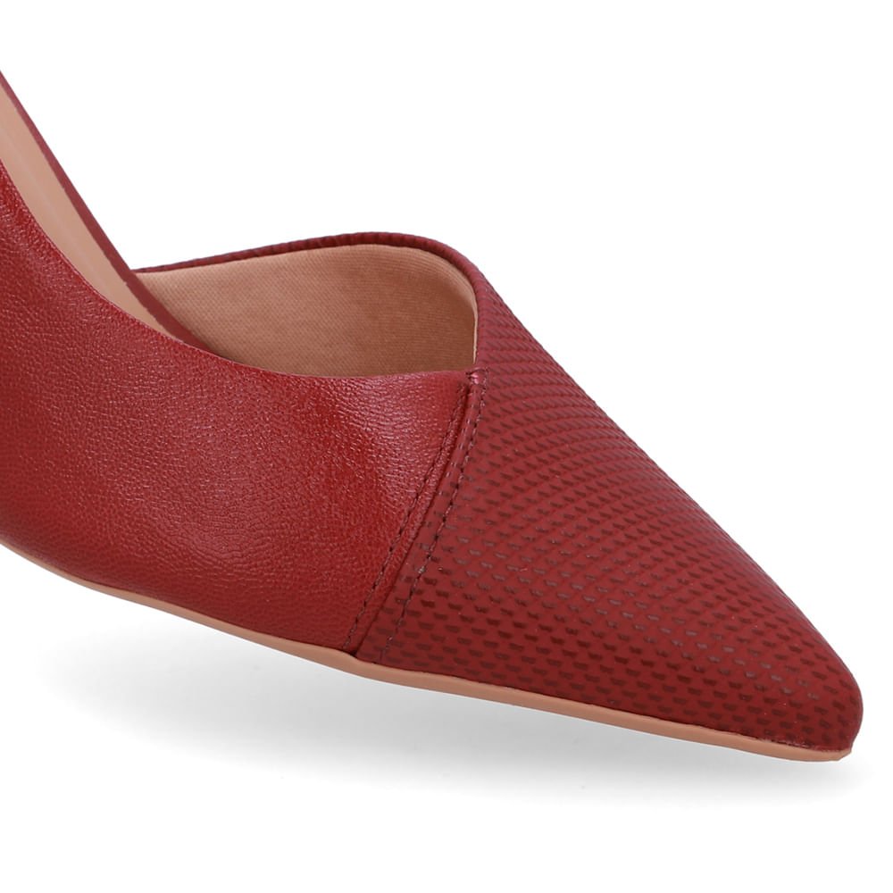 Scarpin Couro Vermelho Bico Fino Recorte Lateral Vermelho 4