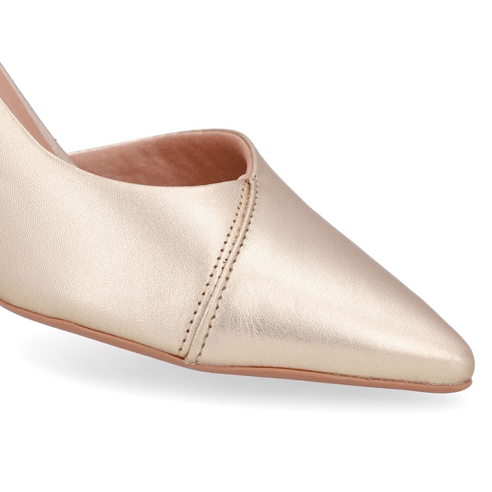 Scarpin Couro Dourado Bico Fino Recorte Lateral Dourado 4