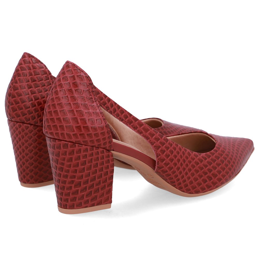 Scarpin Couro Dourado Detalhe Recorte Vermelho 3