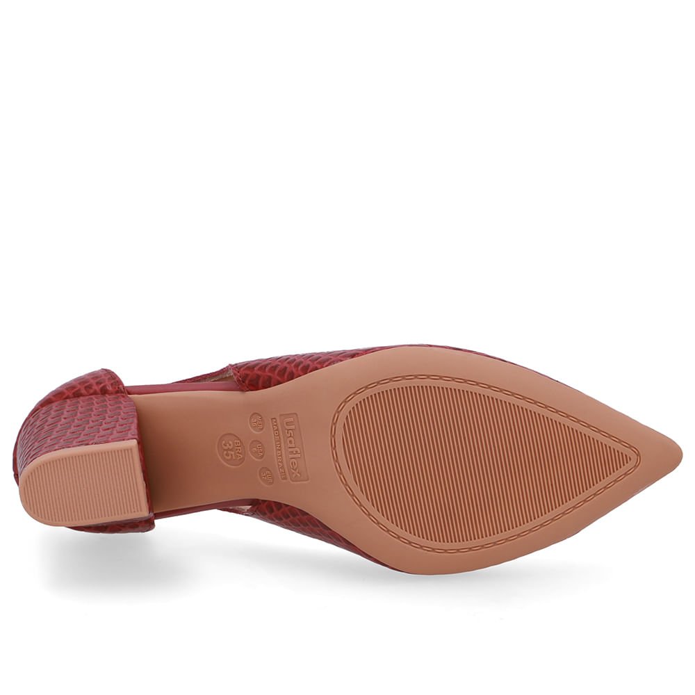 Scarpin Couro Dourado Detalhe Recorte Vermelho 5