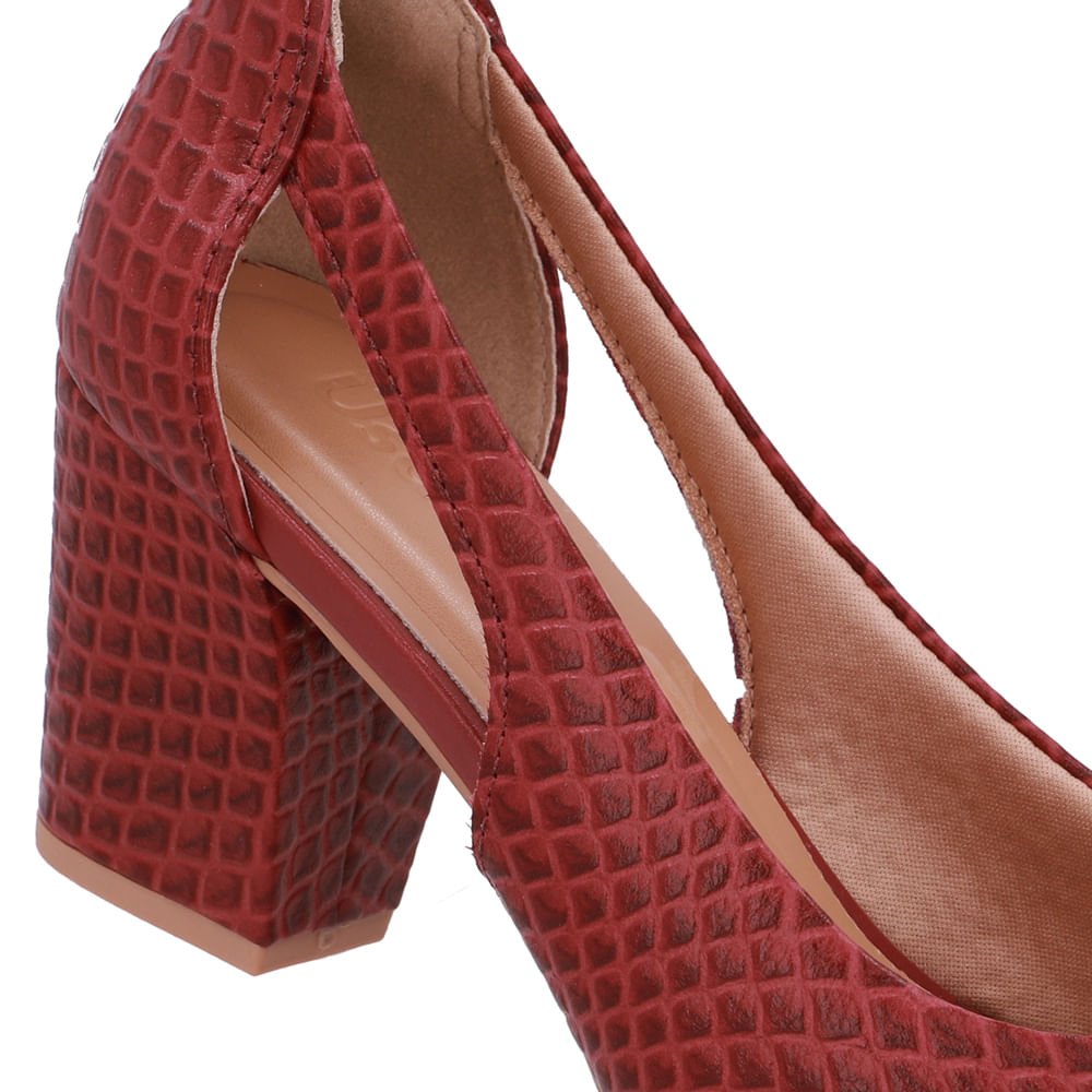 Scarpin Couro Dourado Detalhe Recorte Vermelho 4