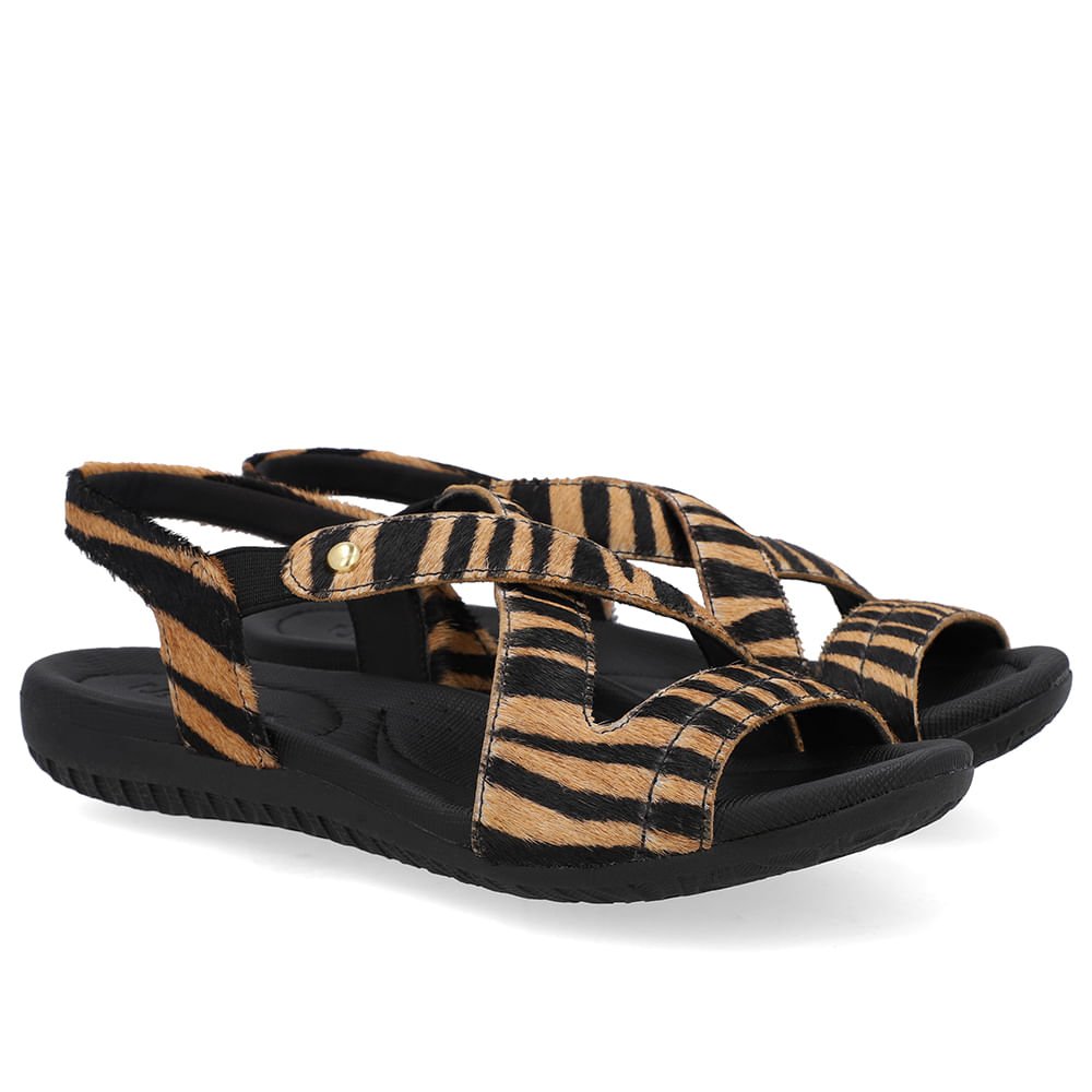 Sandália Rasteira Couro Pelo Tigre Elástico Animal Print 2