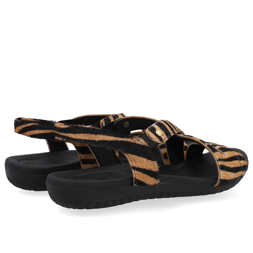 Sandália Rasteira Couro Pelo Tigre Elástico Animal Print 3
