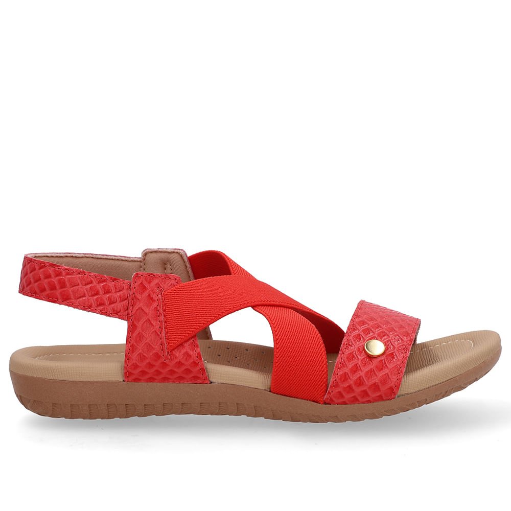 Sandália Rasteira Couro Vermelha Tira Elástico