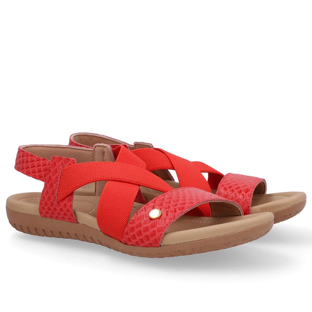 Sandália Rasteira Couro Vermelha Tira Elástico Vermelho 2