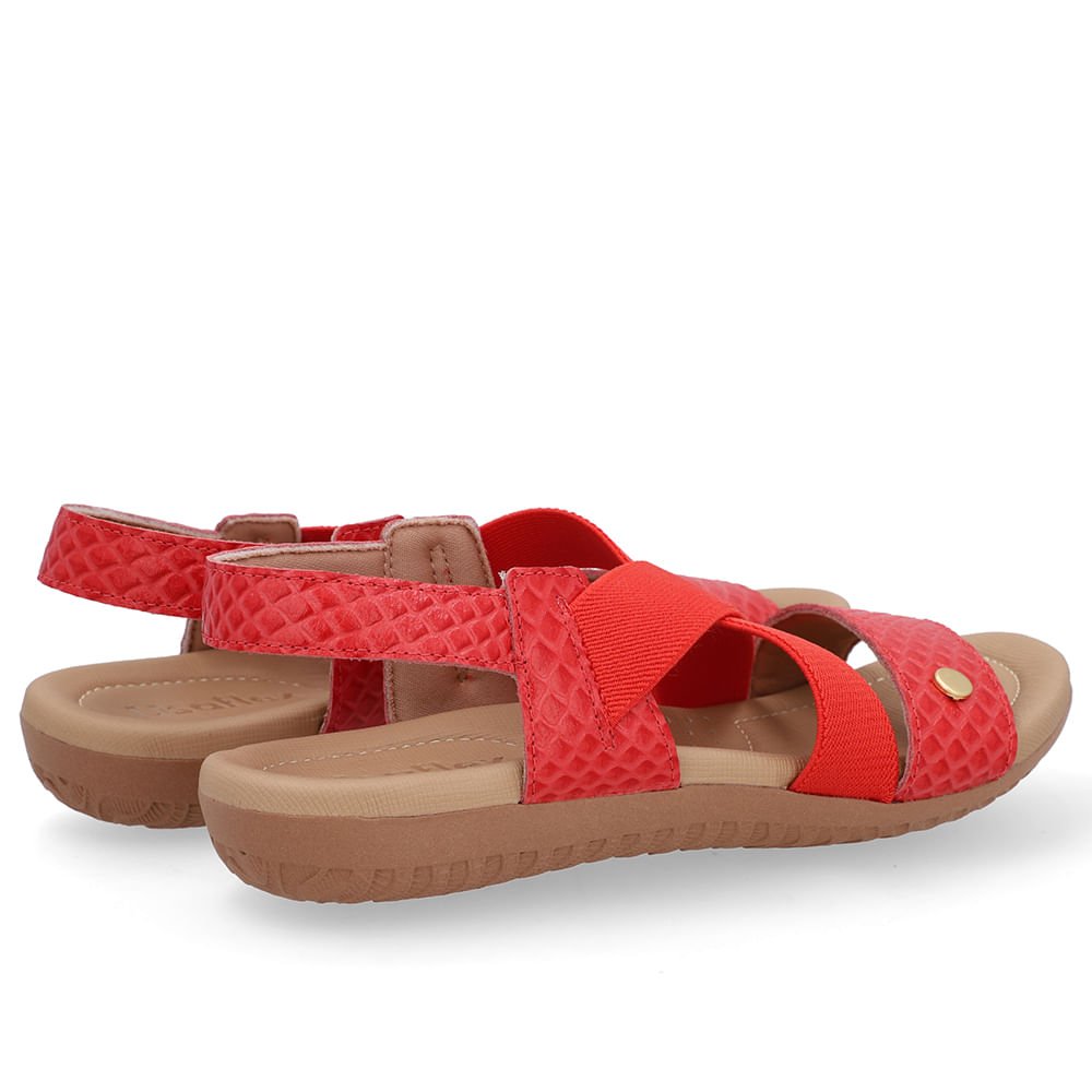 Sandália Rasteira Couro Vermelha Tira Elástico Vermelho 3