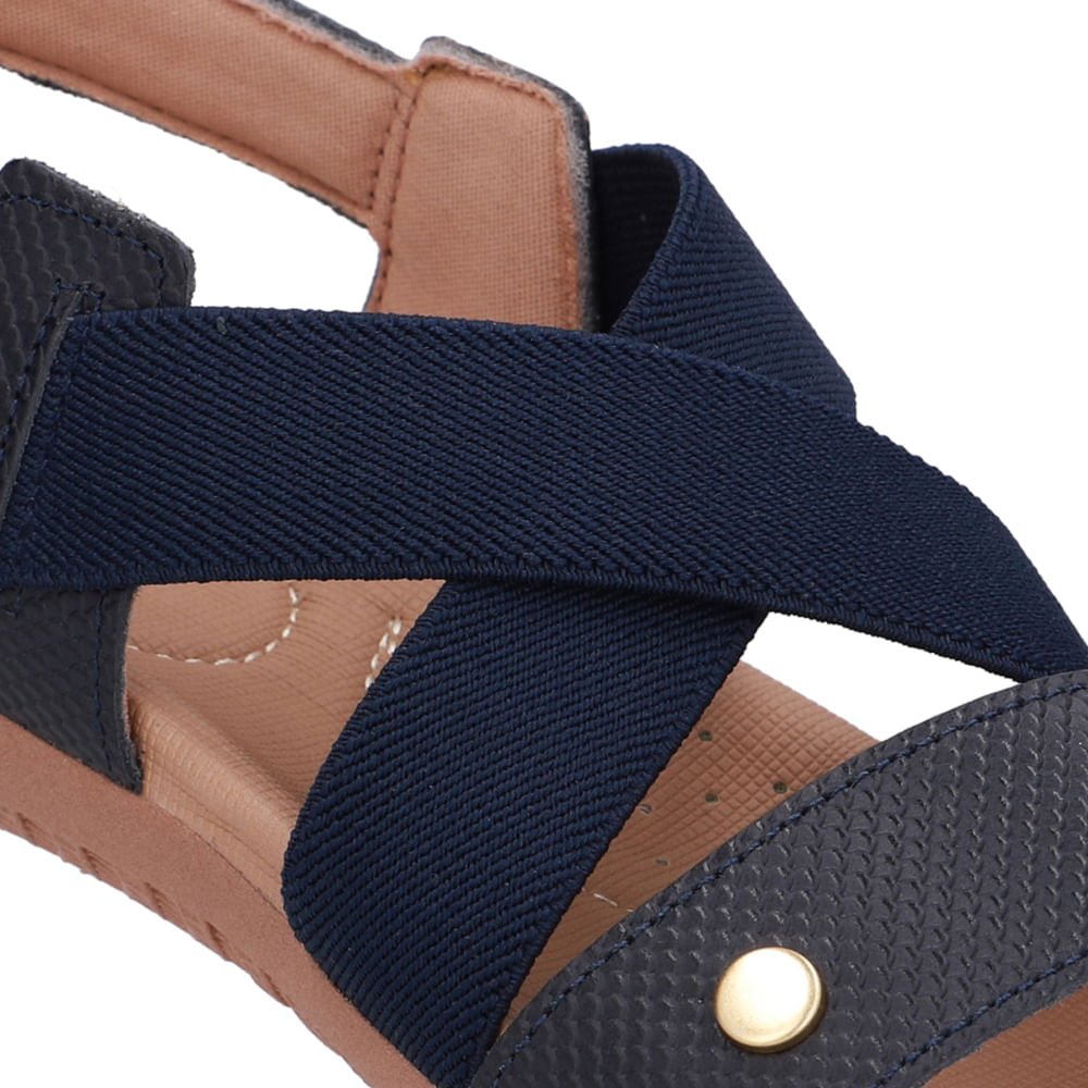 Sandália Rasteira Couro Azul Tira Elástico Azul 4