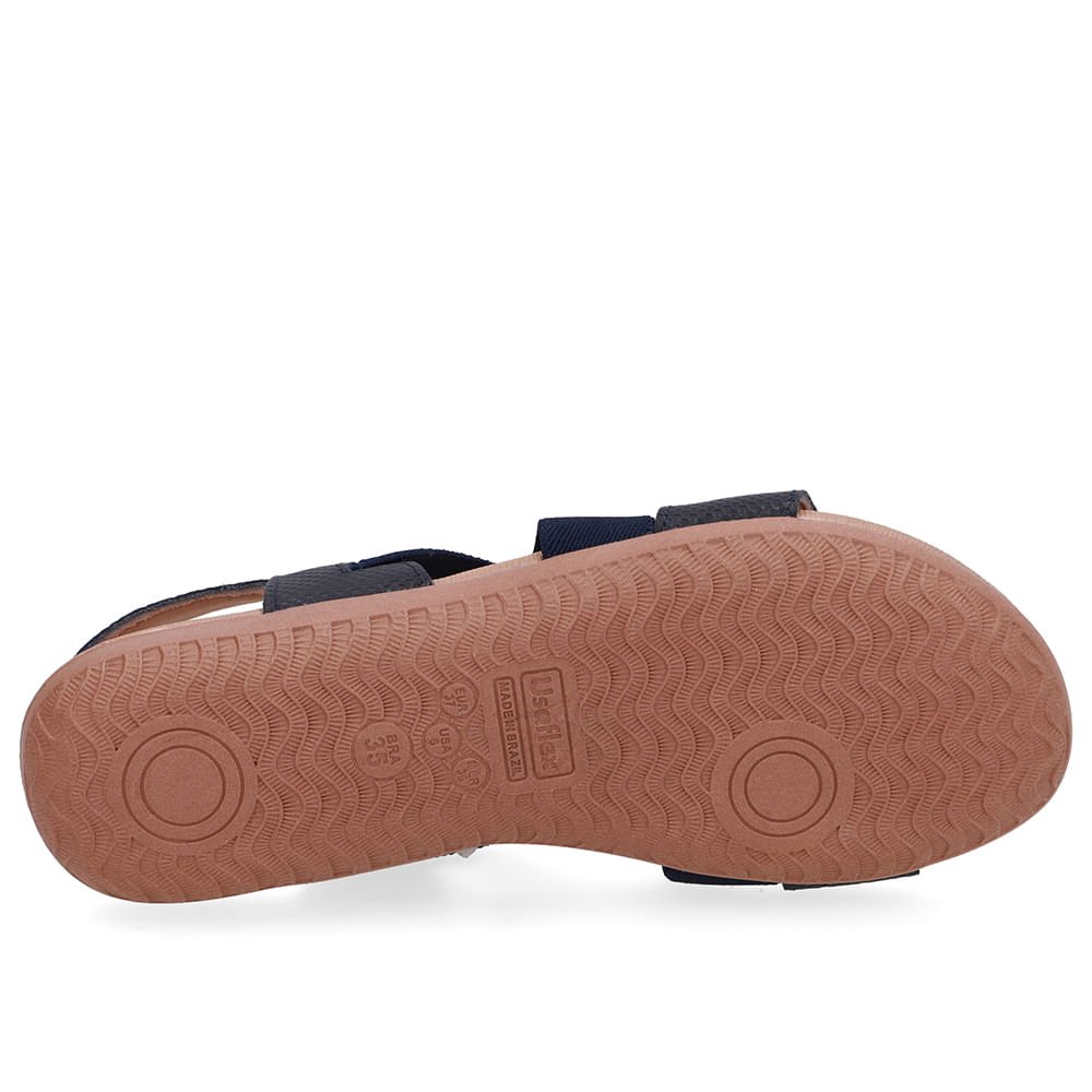 Sandália Rasteira Couro Azul Tira Elástico Azul 5