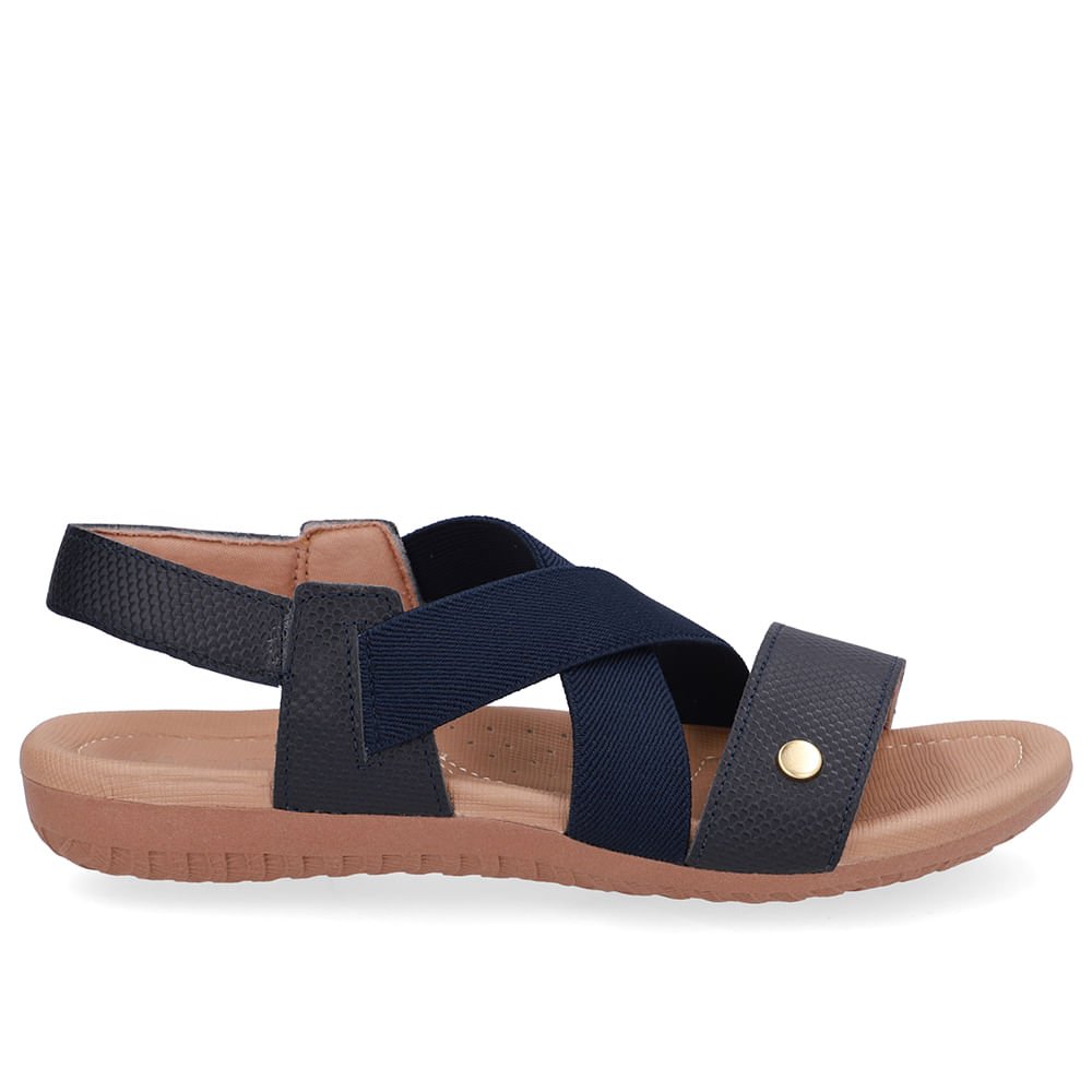 Sandália Rasteira Couro Azul Tira Elástico