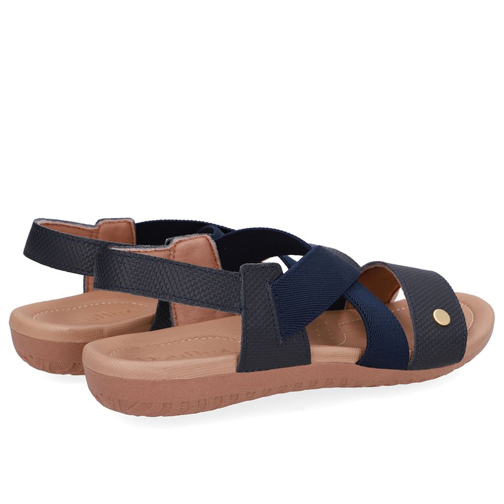 Sandália Rasteira Couro Azul Tira Elástico Azul 3