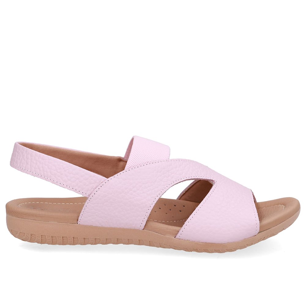 Sandália Rasteira Couro Rosa Recortes