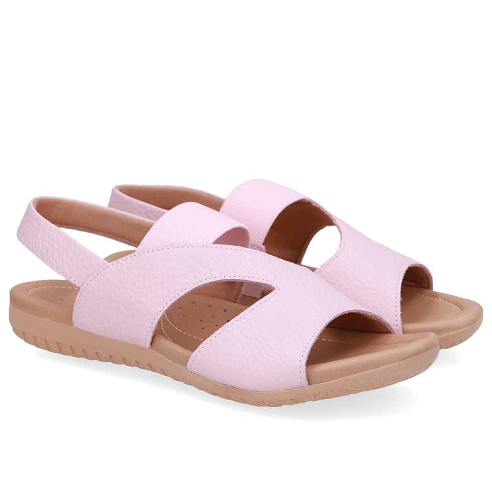 Sandália Rasteira Couro Rosa Recortes Rosa 2