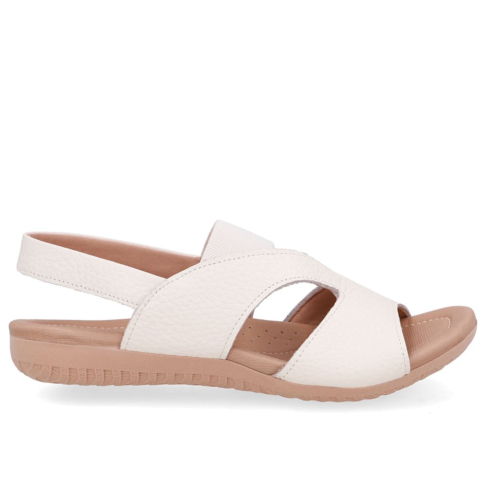 Sandália Rasteira Couro Branca Marfim Recortes